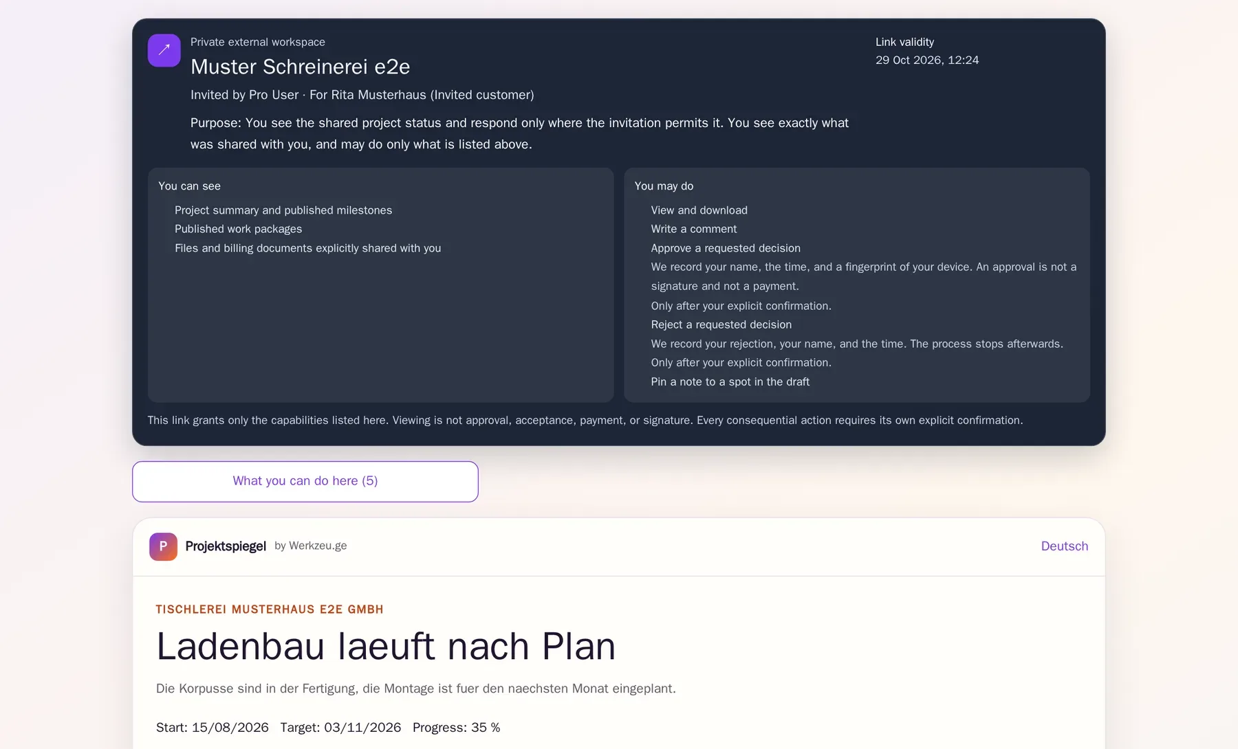 Projektspiegel: Keep clients informed. A clear view for your clients.